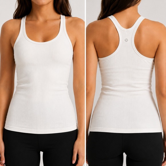Lululemon Tops - Lululemon Ebb to Street Tank Top White Ribbed Racerback Activewear Size 6